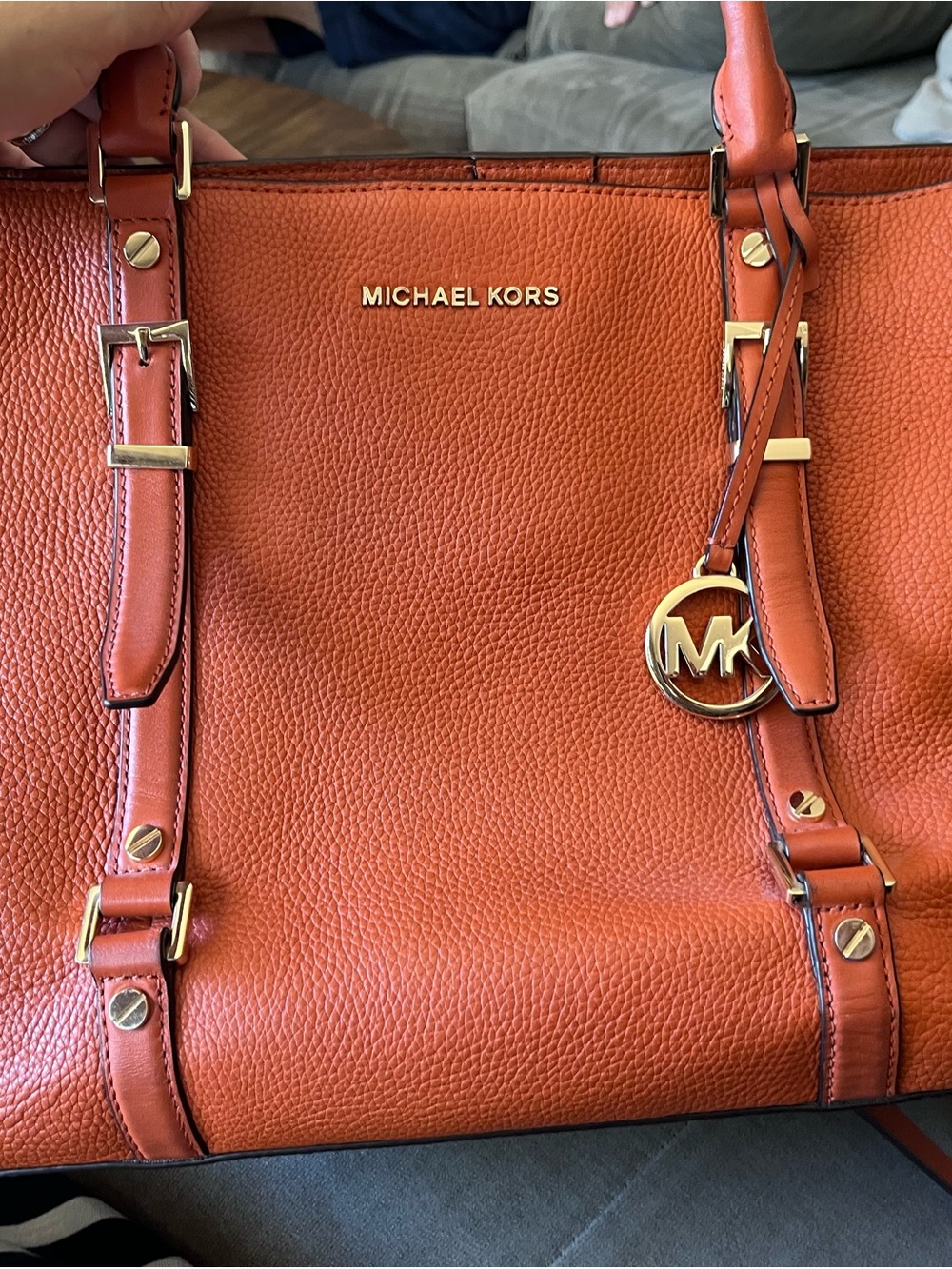 Michael Kors Orange Pebbled Leather Satchel with Gold Hardware